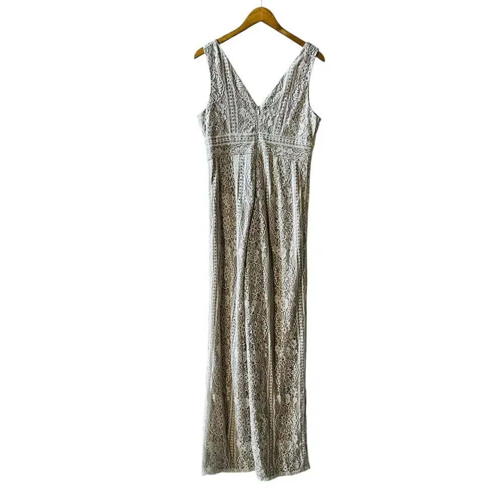 Fashion Nova So In Love Lace Sleeveless Jumpsuit Size L Large Ivory - Picture 3 of 8